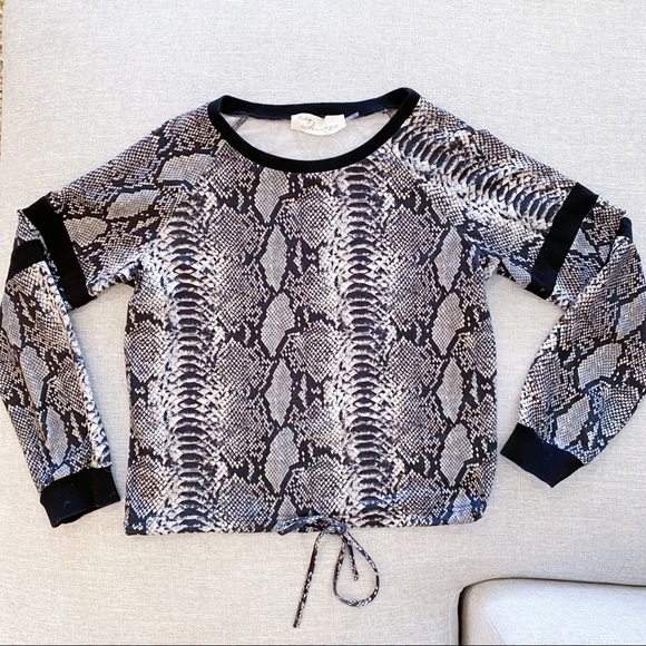 Vintage Havana Tops - Snake Print Sweatshirt with Drawstring Tie Detail